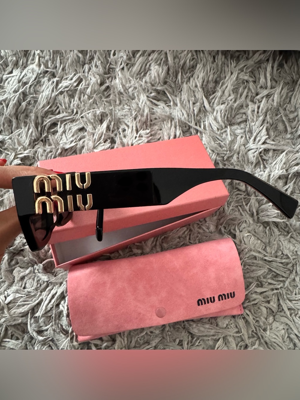 Miu Miu Black Cat-Eye Sunglasses with Gold Logo Temples - Picture 3 of 7